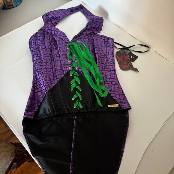 DC Comics The Joker Lace up Halter Top Medium Purple Green Corset Costume Cospla - Picture 3 of 16